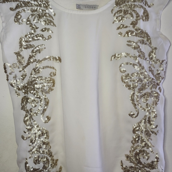 Hinge Ivory Gold Sequined Embellished Cap Sleeved Top Size X-Small - Picture 3 of 6